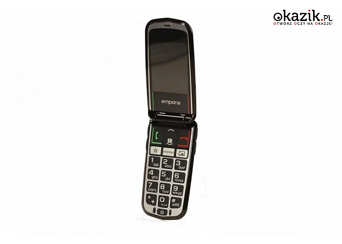 Telefon GLAM V34 Emporia w kolorze białym. W zestawie kabel MicroUSB z zasilaczem USB AC, bateria i ładowarka