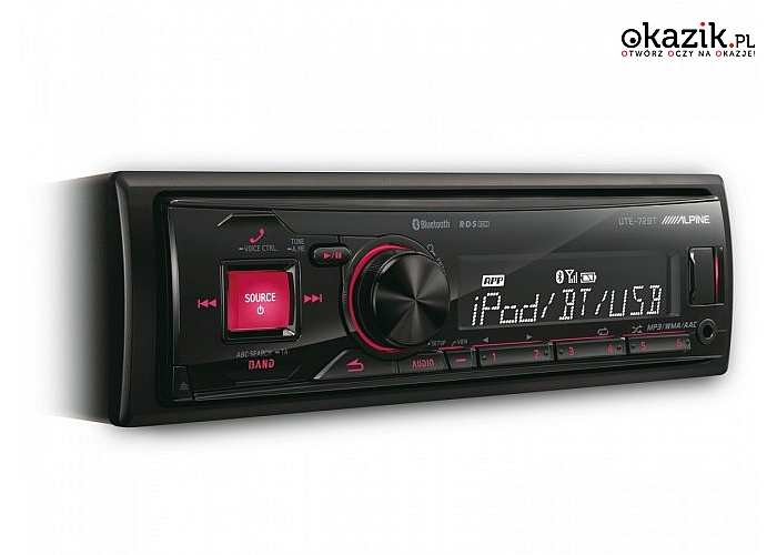 Radio samochodowe UTE-72BT od Alpine. Bluetooth, przygotowane do współpracy z iPod/iPhone, dostrajanie dźwięku i USB