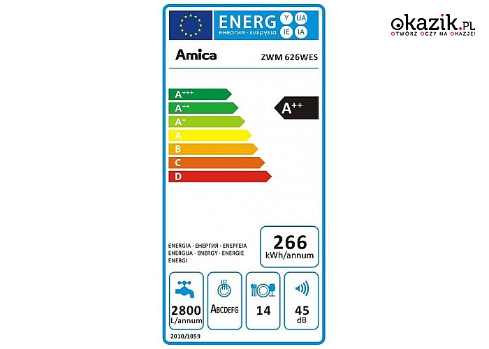 Amica: Zmywarka- klasa efektywności energetycznej A++