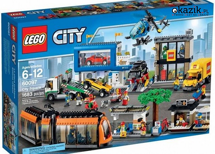 Klocki LEGO® City Plac Miejski z 12 minifigurkami, tramwajem, sklepem LEGO, ciężarówką dostawczą i salonem samochodowym