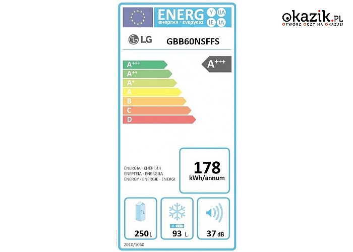 LG Electronics: GBB60NSFFS  Chłodziarko-zamrażarka