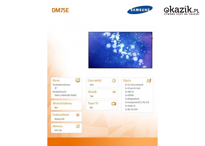 Samsung :Monitor LED 75'' DM75E