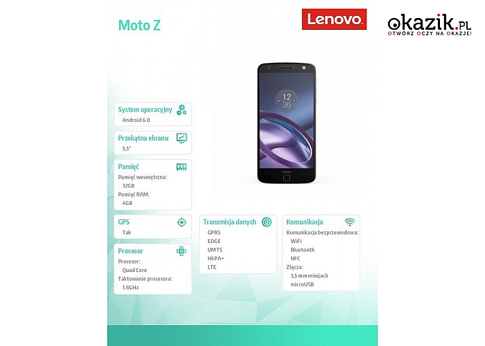 Lenovo: Moto Z Dual Sim Czarny 4/32GB