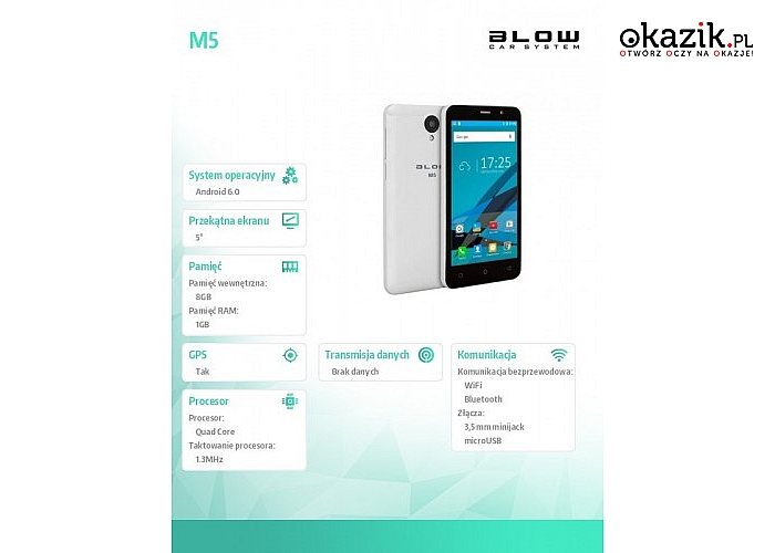 BLOW: Smartfon M5 Biały 3G, 2G Dual SIM Wifi Bluetooth 4.0 GPS