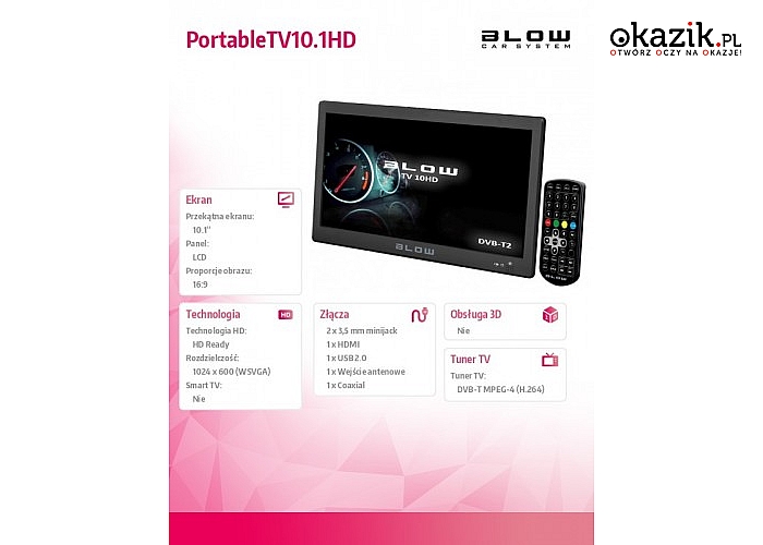 BLOW: LCD 10,1'' +DVB-T2 przenośny TV