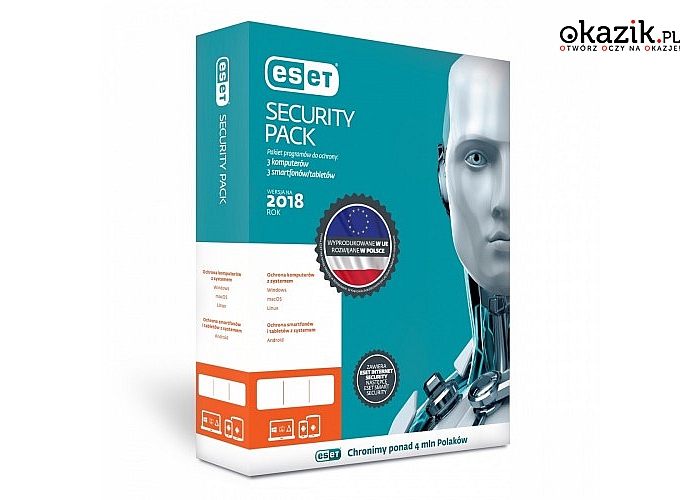 Security Pack Box 3PC+3sm 3Y ESP-N-3Y-6D od ESET to kompletna ochrona niezależnie od twojego systemu operacyjnego
