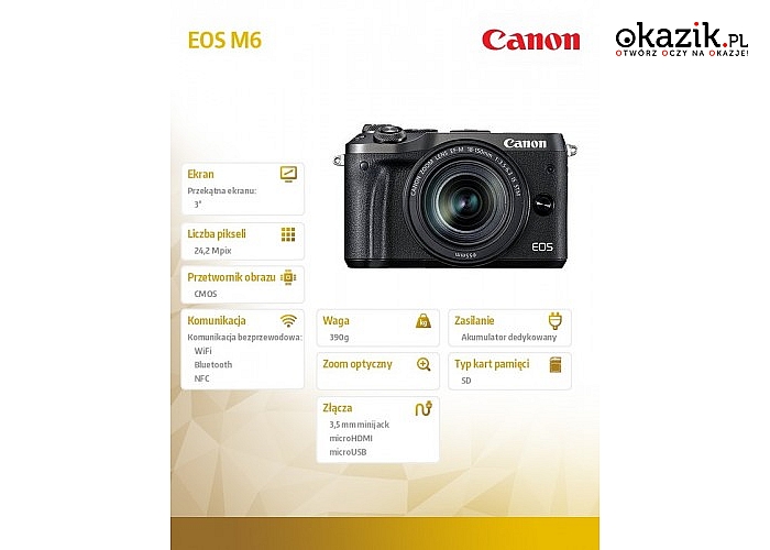 Aparat Canon: EOS M6 BK 18-150 1724C022AA