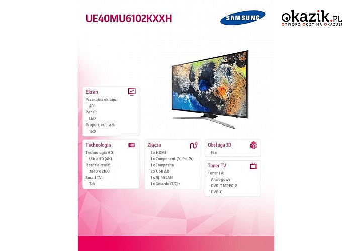 Samsung: 40" TV LED UHD UE40MU6102KXXH