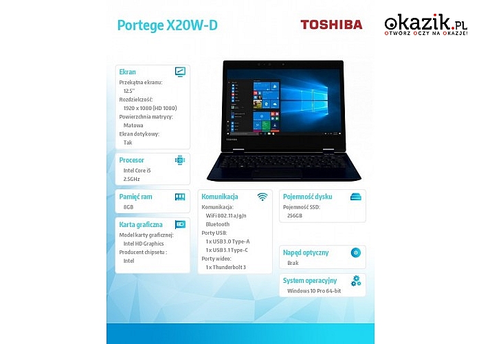 Toshiba: Portege X20W-D-10Q W10P i5-7200U/8/256SSD/12.5''