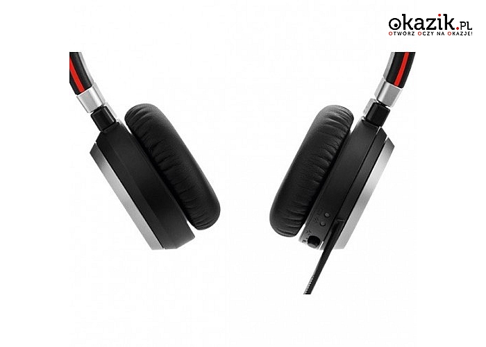 Zestaw słuchawkowy Evolve 65 UC Stereo + charging stand od Jabra. Praca do 10 h i zasięg łączności bezprzewodowej 30 m