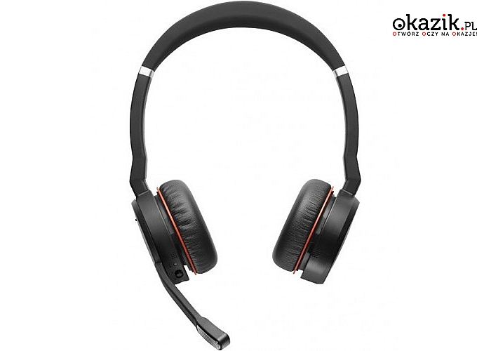 Bezprzewodowy zestaw słuchawkowy Evolve 75 UC Stereo od Jabra. Do 15 h rozmów, redukcja szumów i funkcja podsłuchiwania