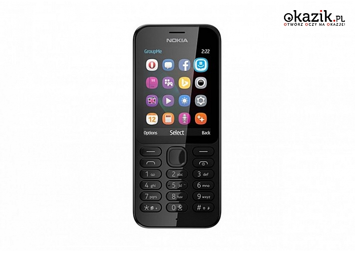 Trwały i funkcjonalny telefon Nokia: 222 DS  kolor czarny