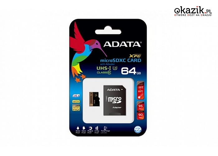 Adata: microSD XPG 64GB UHS-1/ U3 + adapter 95/90 MB/s