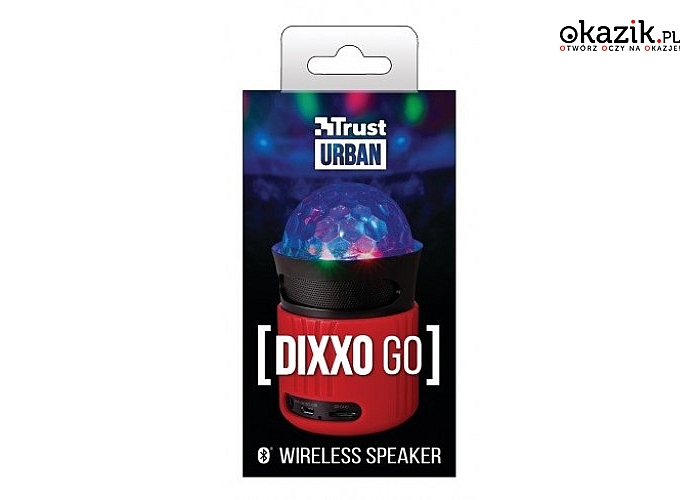 Trust: Dixxo Go Bezprzewodowy głośnik ze światłami Bluetooth - czerwony