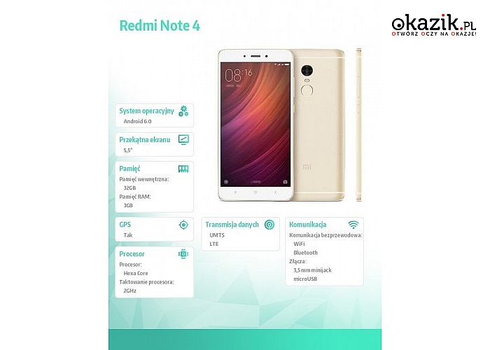XIAOMI: Redmi Note 4 DS. 4G LTE 3/32GB Gold