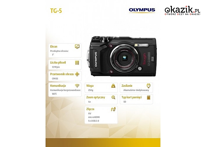 Aparat Olympus: TG-5, kolor czarny