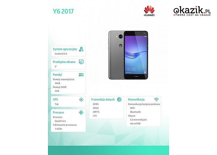 Huawei: Y6 2017 Dual SIM Szary