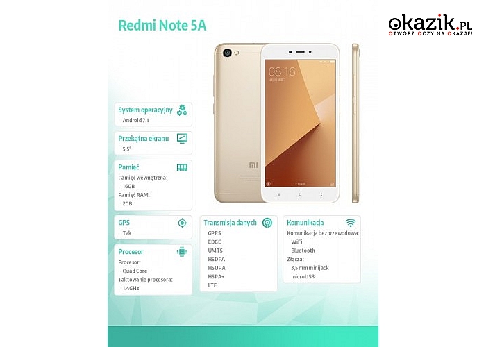 XIAOMI: Redmi Note 5A Gold 2/16GB