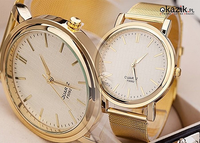 Przepiękny złoty zegarek damski „Quartz”! Klasyczne, solidne wykonanie!