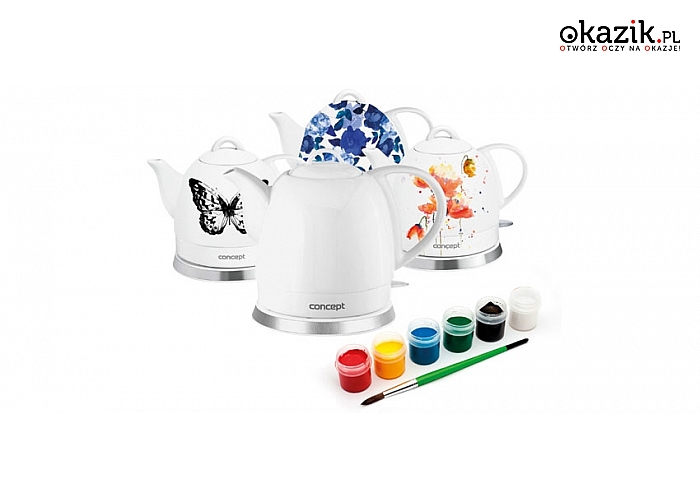ELEKTRYCZNY CZAJNIK ceramiczny CREATIVE z pojemnością 1L i możliwością własnego designu farbkami do ceramiki!