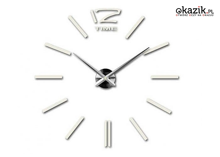 Nowoczesny i elegancki zegar ścienny, naklejany doskonały element wyposażenia nowoczesnych wnętrz