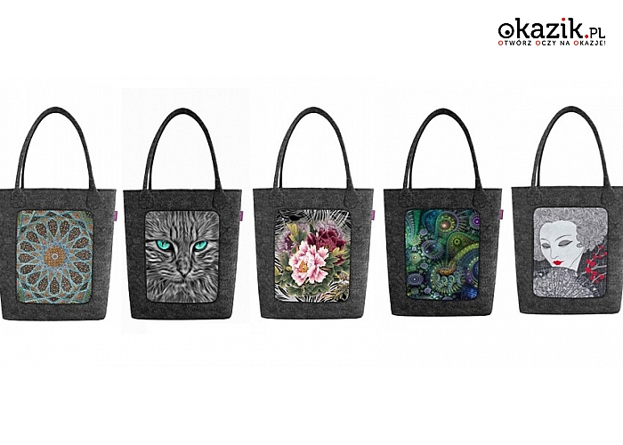 Modna torba filcowa SWING ze stylowym nadrukiem: z czarnego, ekologicznego filcu. Wiele wzorów do wyboru!