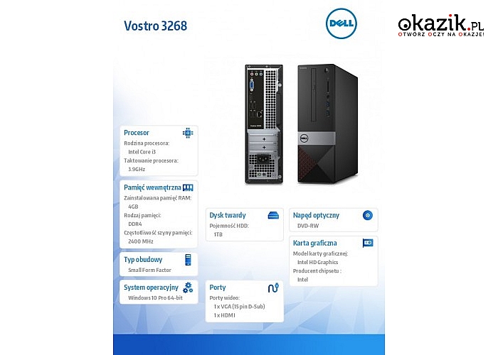 Dell: Vostro 3268SFF Win10Pro i3-7100/1TB/4/Int/3Y NBD