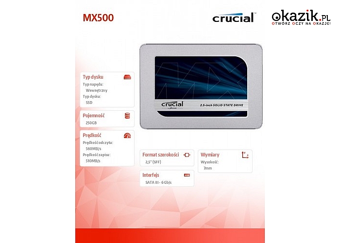 Crucial: MX500 250GB Sata3 2.5'' 560/510 MB/s