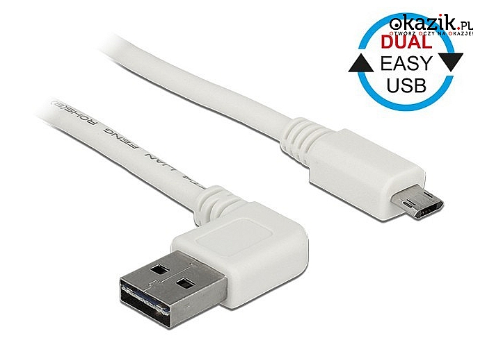 Delock: Kabel USB micro AM-BM 2.0 2m biały kątowy lewo/prawo Dual Easy   USB