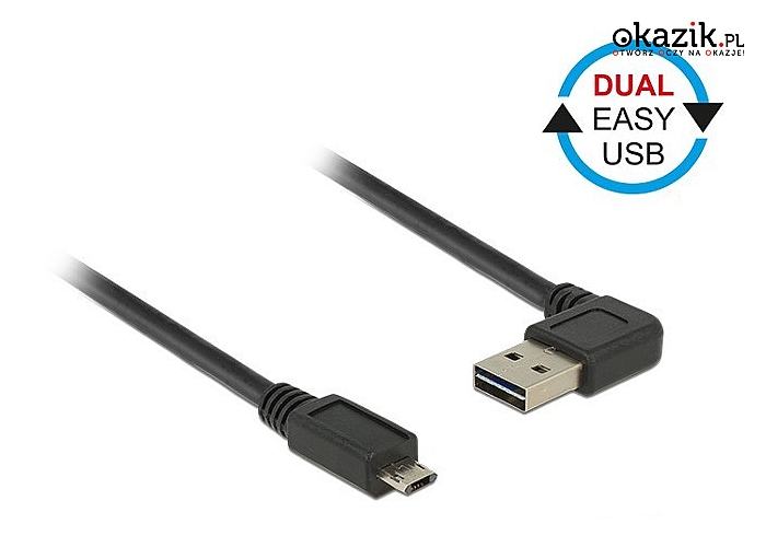 Delock: Kabel USB micro AM-BM 2.0 5m czarny kątowy lewo/prawo Easy USB