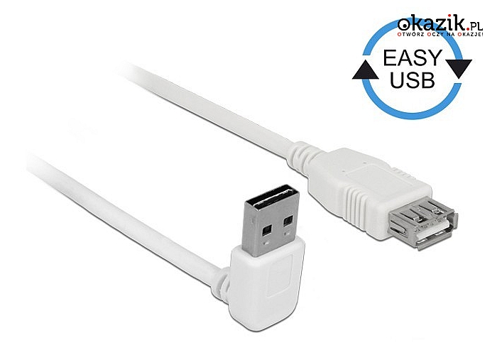 Delock: Kabel USB AM-AF 2.0 0.5m biały kątowy góra/dół Easy USB