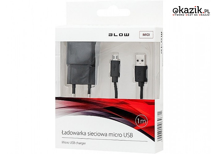 BLOW: Ładowarka  z gniazdem USB 2,1A + kabel microUSB