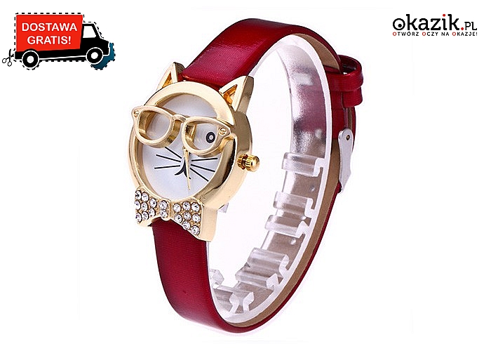 Zabawny zegarek damski z kotem! Mechanizm kwarcowy! Najwyższa jakość wykonania!