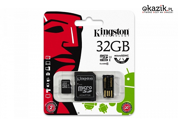 Kingston: microSDHC 32GB class 10 + adapter + czytnik USB
