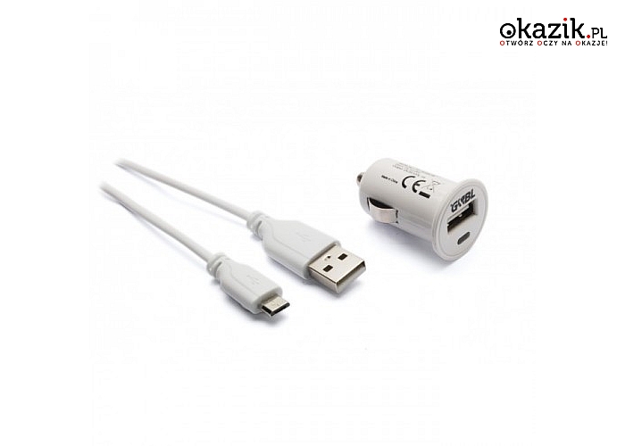 G&BL: Ładowarka samochodowa USB kabel Micro USB 1000mA biały 1m blister