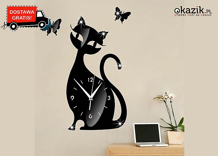 Designerski zegar ścienny w kształcie kota, ponadczasowy element dekoracyjny ściany w nowej odsłonie