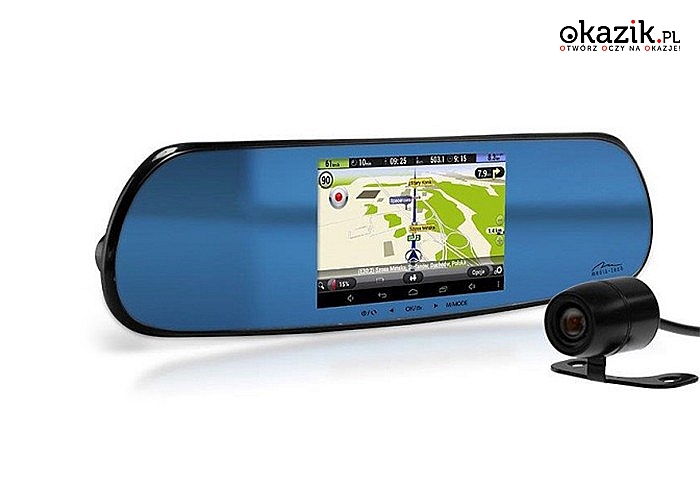 Lusterko wsteczne z nawigacją GPS, dwiema kamerami samochodowymi oraz systemem Android 4.4 KitKat