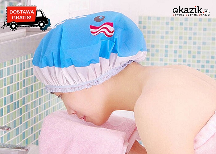 Wodoodporny czepek kąpielowy z zabawnym printem ułatwi pielęgnacje włosów