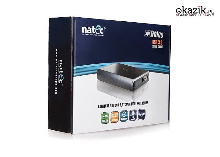 NATEC: Obudowa HDD 3.5'' RHINO USB 3.0 (Sata) Aluminium