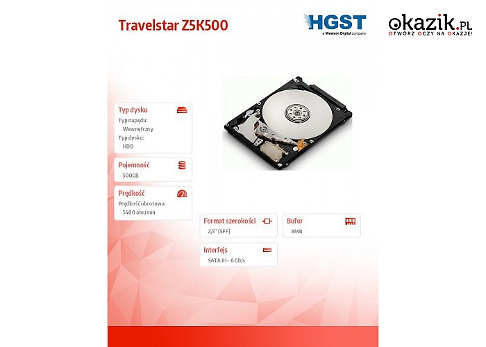 HGST: Travelstar 500GB 2.5'' 5400rpm SATA3 7mm