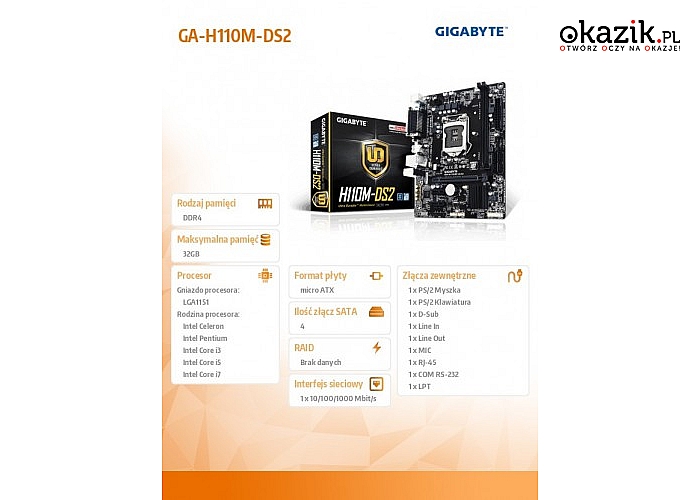 Gigabyte: GA-H110M-DS2 s1151 H110 2DDR4 USB3.0 uATX