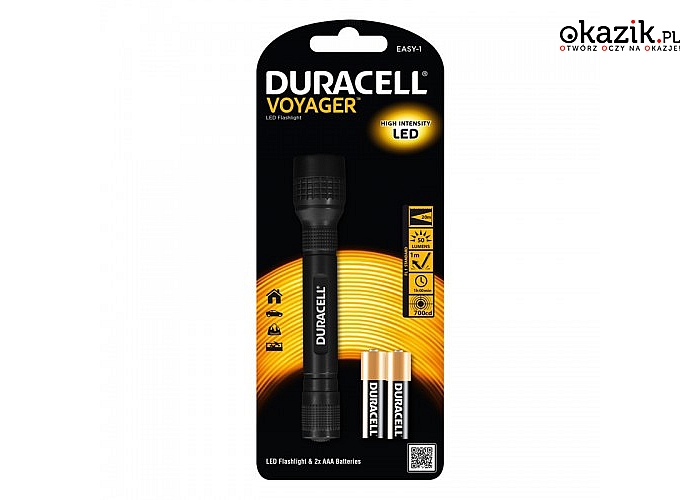 Duracell: Latarka LED VOYAGER EASY-1, gumowy grip + 2x AA