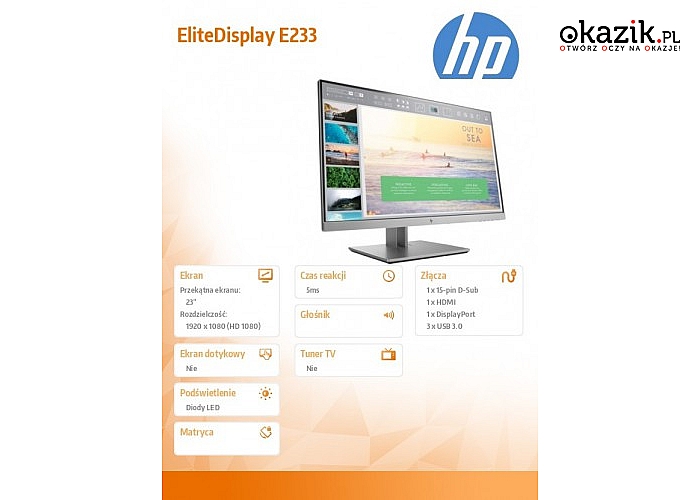 HP Inc.: Monitor 23 EliteDisplay E233 Monitor 1FH46AA