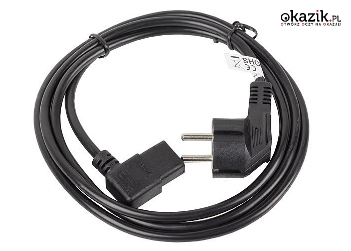 LANBERG: Kabel zasilający CEE 7/7 - IEC 320 C13 kątowy VDE 1.8M czarny