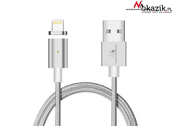 Maclean: Kabel lightning USB magnetyczny silver MCE161- Quick & Fast Charge
