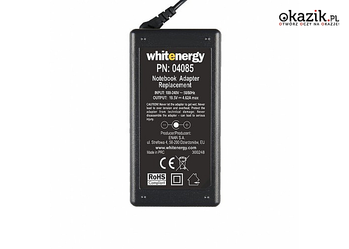 Whitenergy: Zasilacz 19.5V | 4.62A 90W wtyk 7.4*5.0mm + pin Dell (04085)