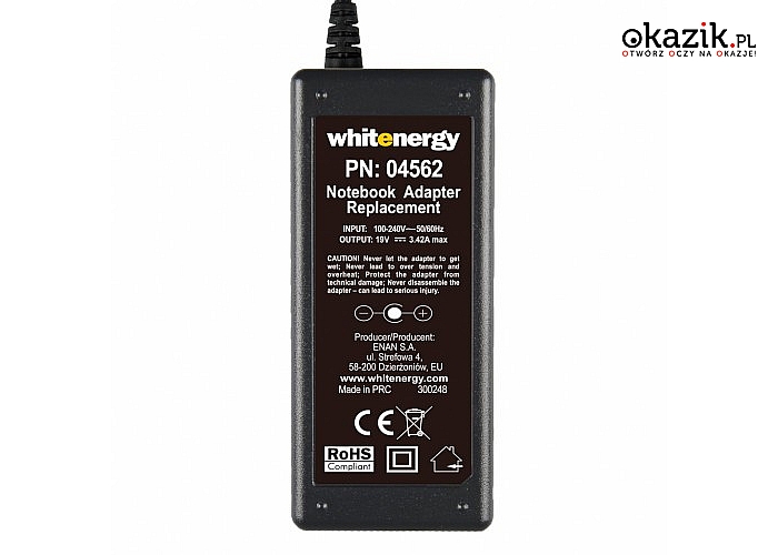 Whitenergy: Zasilacz 19V | 3.42A 65W wtyk 5.5*1.7 Acer (04562)