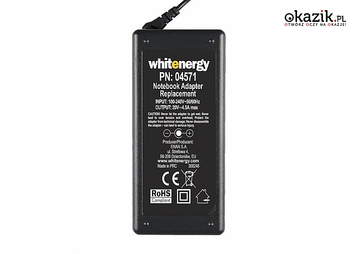 Whitenergy: Zasilacz 4571 20V | 4.5A 90W wtyk 7.9*5.5mm + pin IBM