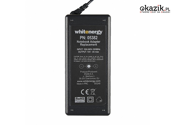 Whitenergy: Ładowarka do laptopa 14V 3A 40W 6.5x4.4 mm + pin