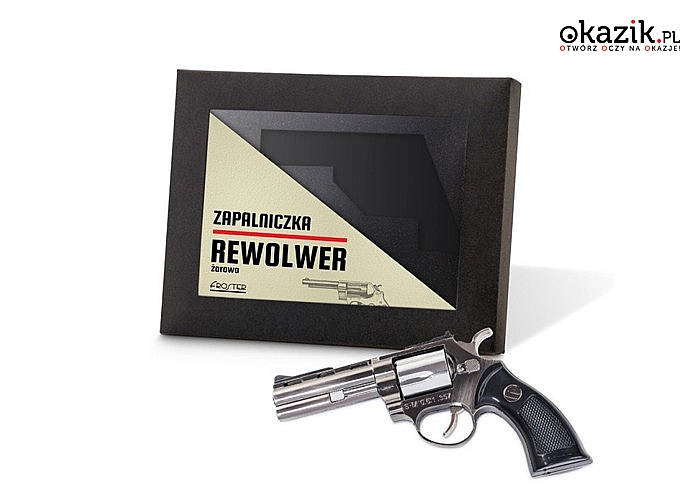 Zapalniczka Rewolwer to oryginalny i efektowny upominek dla gentlemenów, a także każdego miłośnika broni i filmów akcji